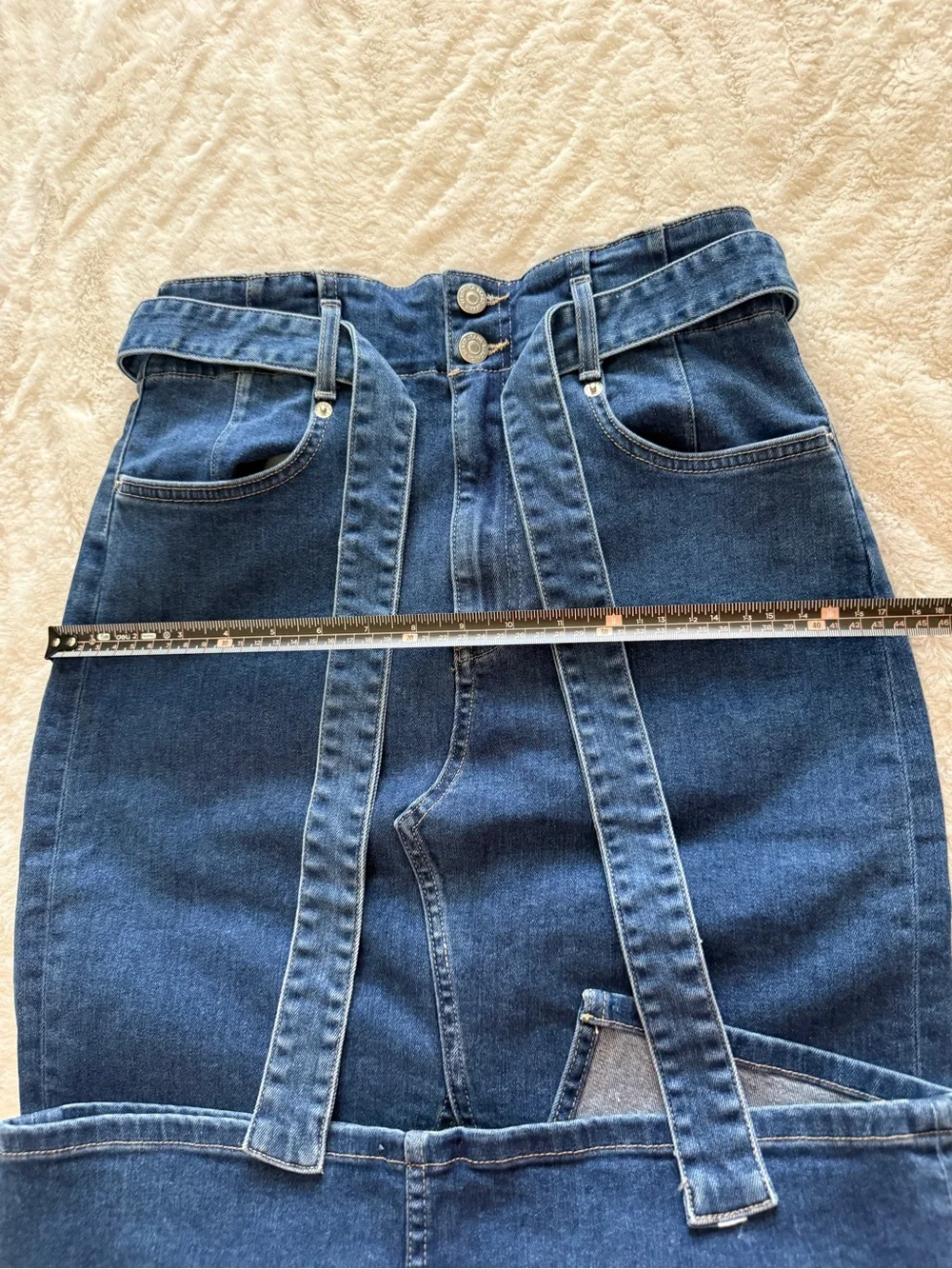 Veronica Beard Jeans Paperbag Waist Denim Midi Skirt Belted USA 6